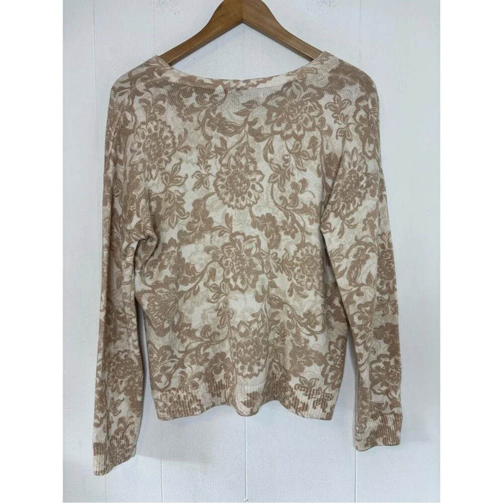 NWT Loft Floral V-Neck Cotton Sweater Beige Boho Earthy Neutral Women’s Small